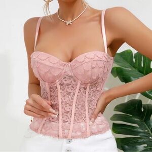 Pink Lace Corset Crop Top